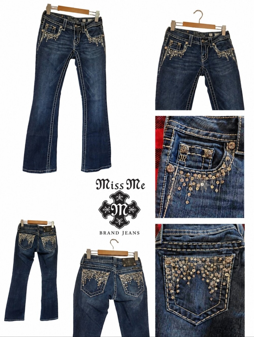 Miss Me Buckle Exclusive Sequin Stud Fringe Bootcut Jeans Sz 25, Y2K Embellished